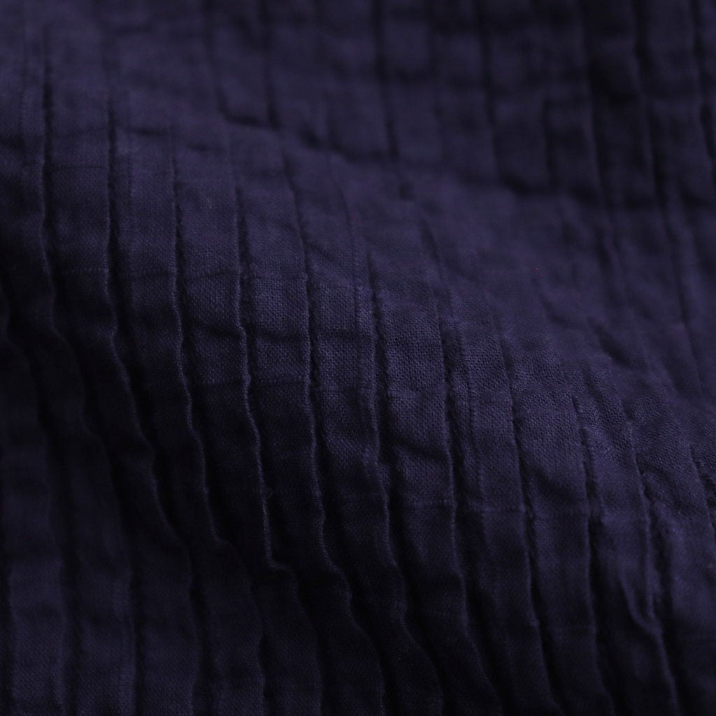 80s ORGANIC DOBIE CHECK(OVERDYE) CREW-NECK P/O HALF/SL SHIRT WITH PINTUCK #2813 D.PURPLE [NMDS25251D]