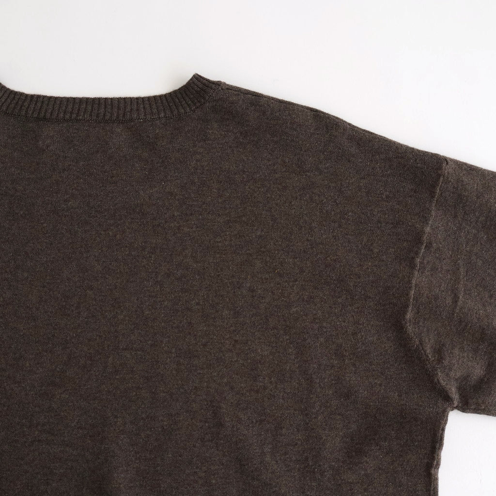 14GG 2PLY PLAIN STITCH COTTON/WOOL/CASHMER CREW-NECK PULLOVER #8600 BROWN [GNSL24542]