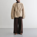 馬海毛與設得蘭羊毛混紡超大圈針織外套 #駝色 [WVFL-UW130]