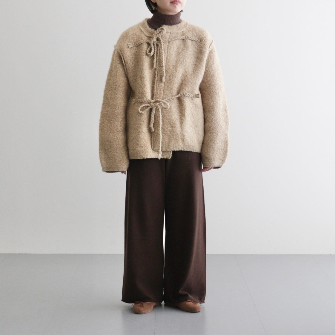 mohair & shetland wool jumbo loop knit jacket #camel [WVFL-UW130]