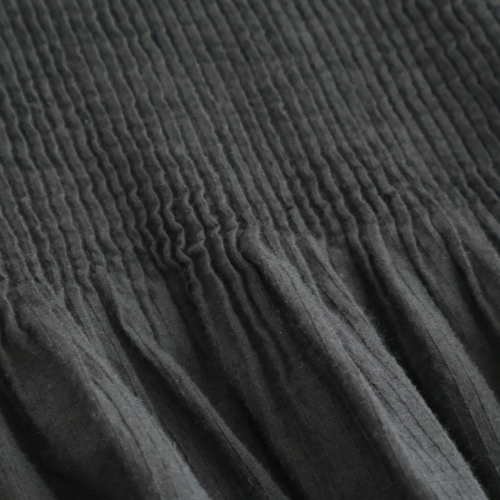 80s ORGANIC MICRO CHECK OVERDYE CREW-NECK BUTTON SHIRT MAXI DRESS WITH MINI PINTUCK #9912 BLACK (J.BLACK) [NMDS26234D]