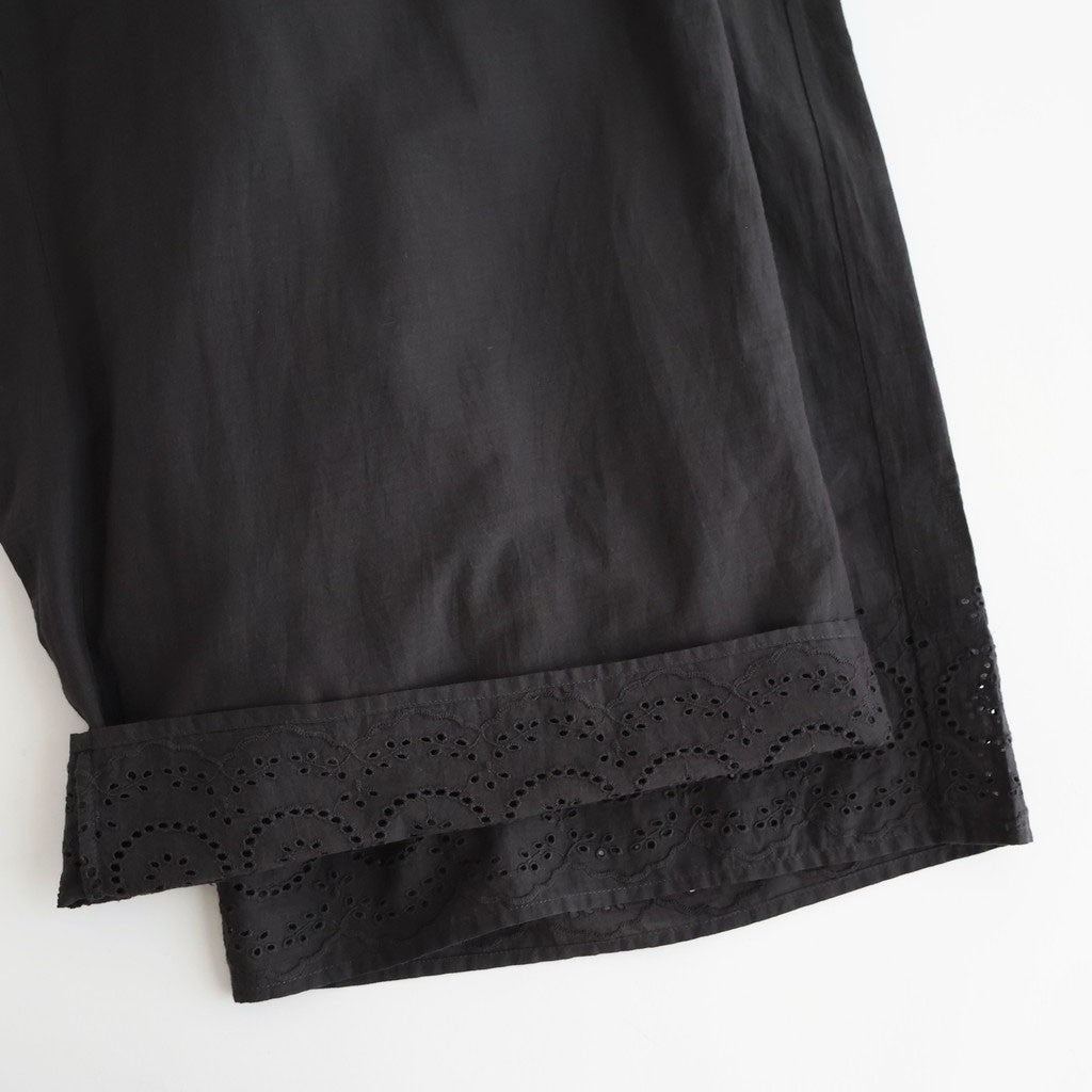 80s VOILE PLAIN WITH CUT WORK LACE EASY PANTS #9900 BLACK [INSL26345]