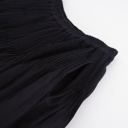 HANDWOVEN HEAVY COTTON PLAIN FLARED SKIRT WITH PINTUCK #9900 BLACK/BEIGE SELVAGE [INMDS25725]
