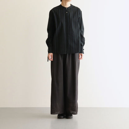 80s VOILE PLAIN WITH CUT WORK LACE EASY PANTS #9900 BLACK [INSL23224]