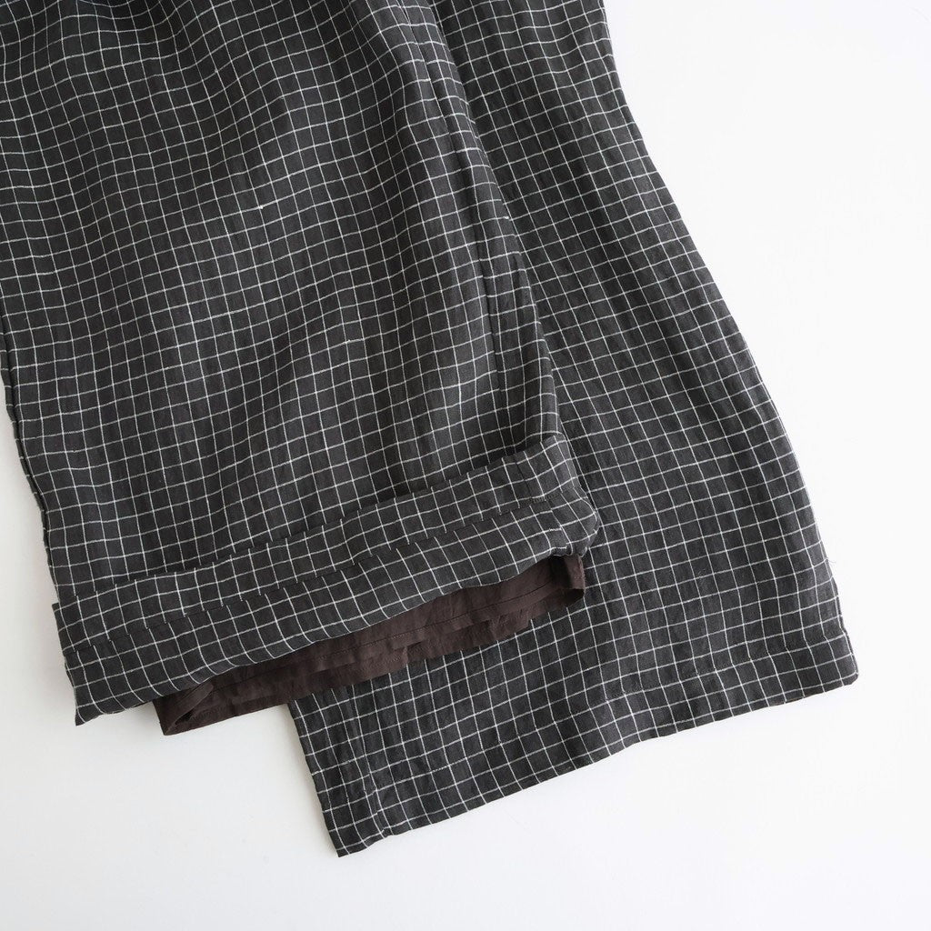 80s POWER LOOM LINEN CHECK WIDE PANTS #9890 OFF BLACK x WHITE CHECK [NMDS26285]