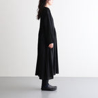 80s ORGANIC MICRO CHECK OVERDYE CREW-NECK BUTTON SHIRT MAXI DRESS WITH MINI PINTUCK #9912 BLACK (J.BLACK) [NMDS26234D]