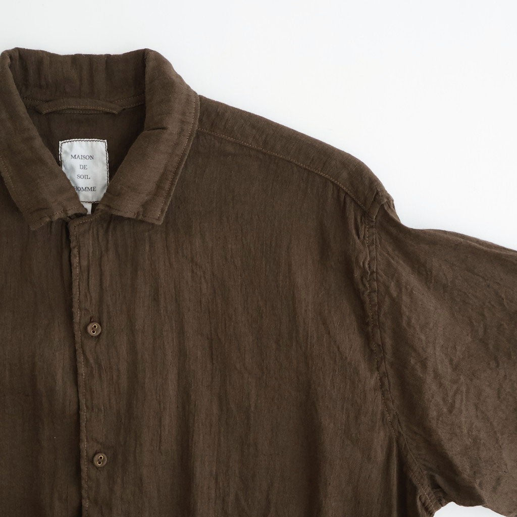 AUTO LOOM LINEN/COTTON PLAIN OVERDYE OPEN COLLAR S/SL SHIRTS #8960 C.BROWN [IMDSH2612LCD]