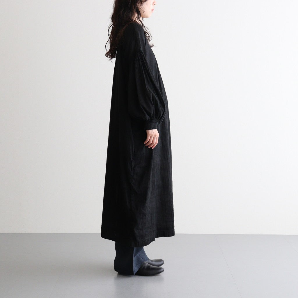 60s AUTOLOOM LINEN/COTTON PLAIN OVERDYE BACK OPENING CREW-NECK SHIRTS DRESS WITH MINI PINTUCK #9900 BLACK [INMDS26011D]