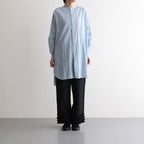 G.D COTTON SILK STAND COLLAR LONG SHIRT #Sax [no.7366]