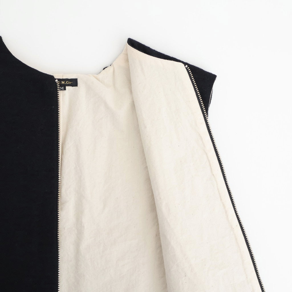 COTTON WOOL SHIRRING VEST #Black [no.7701]