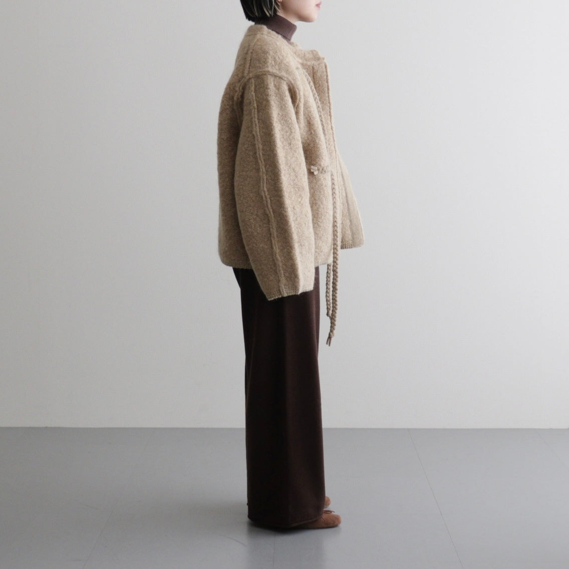 馬海毛與設得蘭羊毛混紡超大圈針織外套 #駝色 [WVFL-UW130]