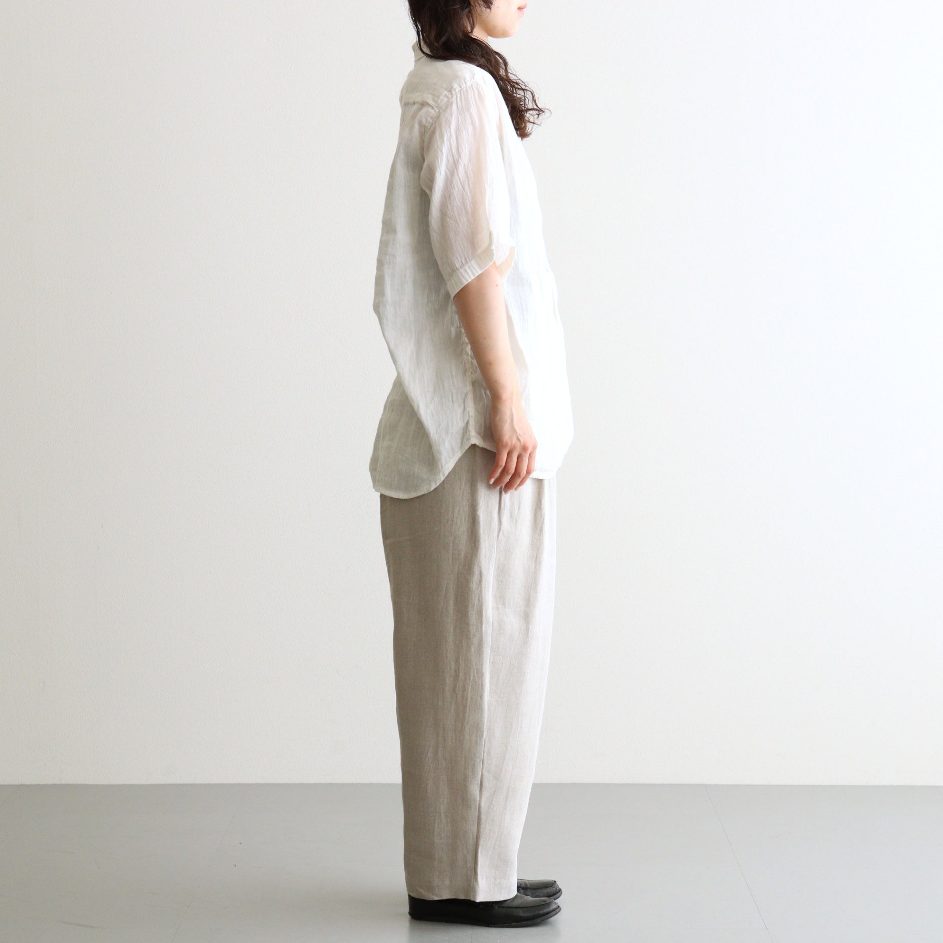 AUTO LOOM LINEN/COTTON PLAIN OVERDYE OPEN COLLAR S/SL SHIRTS #9000 WHITE(WASHED) [IMDSH2612LCD]