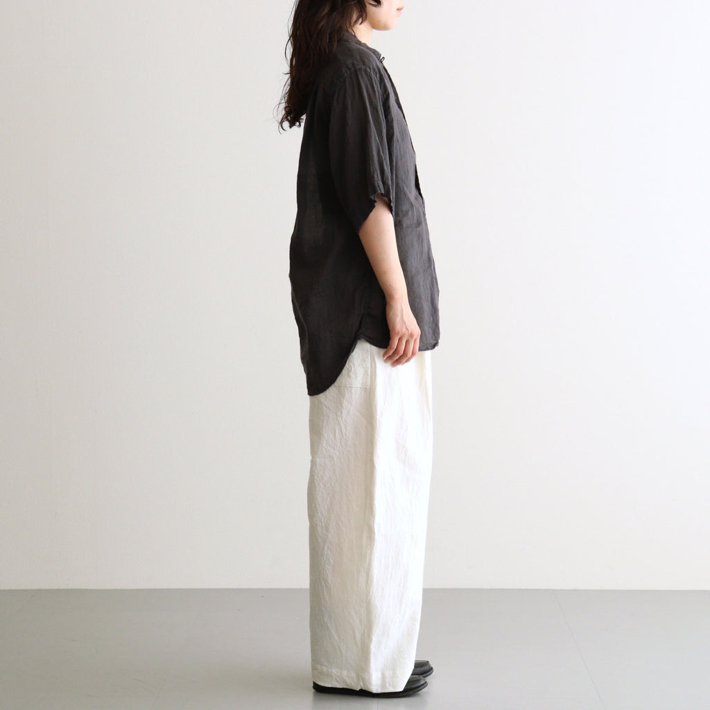 AUTO LOOM LINEN/COTTON PLAIN OVERDYE OPEN COLLAR S/SL SHIRTS #991D C.BLACK [IMDSH2612LCD]