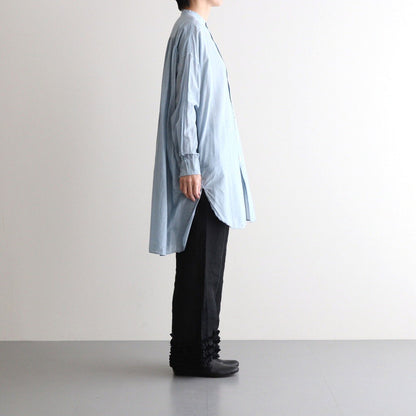 G.D COTTON SILK STAND COLLAR LONG SHIRT #Sax [no.7366]