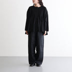 80s ORGANIC MICRO CHECK OVERDYE CREW-NECK BUTTON SHIRT WITH MINI PINTUCK #9912 BLACK (J.BLACK) [NMDS26233D]