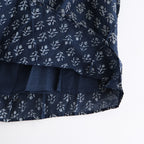 80s COTTON VOILE FLOWER BLOCK PRINT RAJASTAN TUCK GATHERED SKIRT WITH LINING #3900 NVY (NAVY BASE) [NMDS25555]