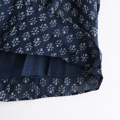 80s COTTON VOILE FLOWER BLOCK PRINT RAJASTAN TUCK GATHERED SKIRT WITH LINING #3900 NVY (NAVY BASE) [NMDS25555]