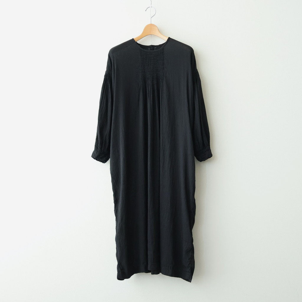 60s AUTOLOOM LINEN/COTTON PLAIN OVERDYE BACK OPENING CREW-NECK SHIRTS DRESS WITH MINI PINTUCK #9900 BLACK [INMDS26011D]