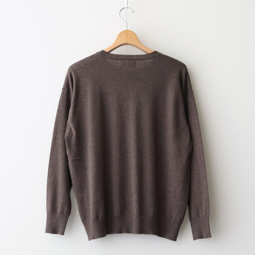 14GG 2PLY PLAIN STITCH COTTON/WOOL/CASHMER CREW-NECK PULLOVER #8600 BROWN [GNSL24542]