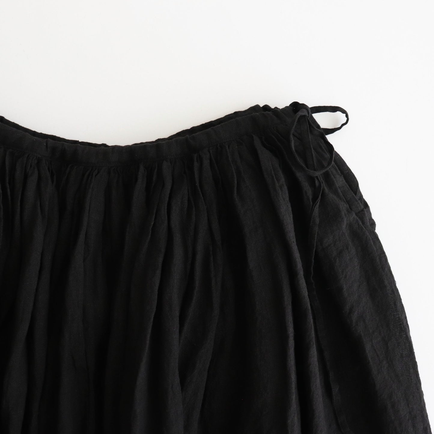LINEN HEMP GATHER SKIRT #Black [no.7424]