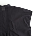 80s COTTON VOILE PLAIN BANDED COLLAR FRENCH/SL PINTUCK SHIRT #9900 BLACK [NSL26022]