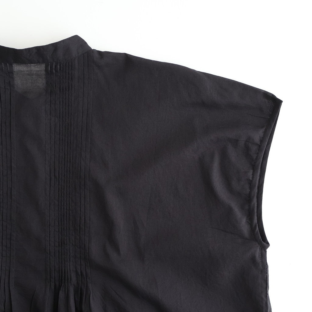 80s COTTON VOILE PLAIN BANDED COLLAR FRENCH/SL PINTUCK SHIRT #9900 BLACK [NSL26022]