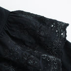 日日夜夜：Wide lace collar smock blouse #black [13251-05107]