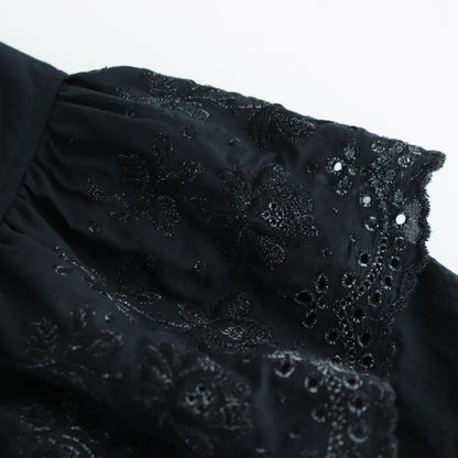 日日夜夜：Wide lace collar smock blouse #black [13251-05107]