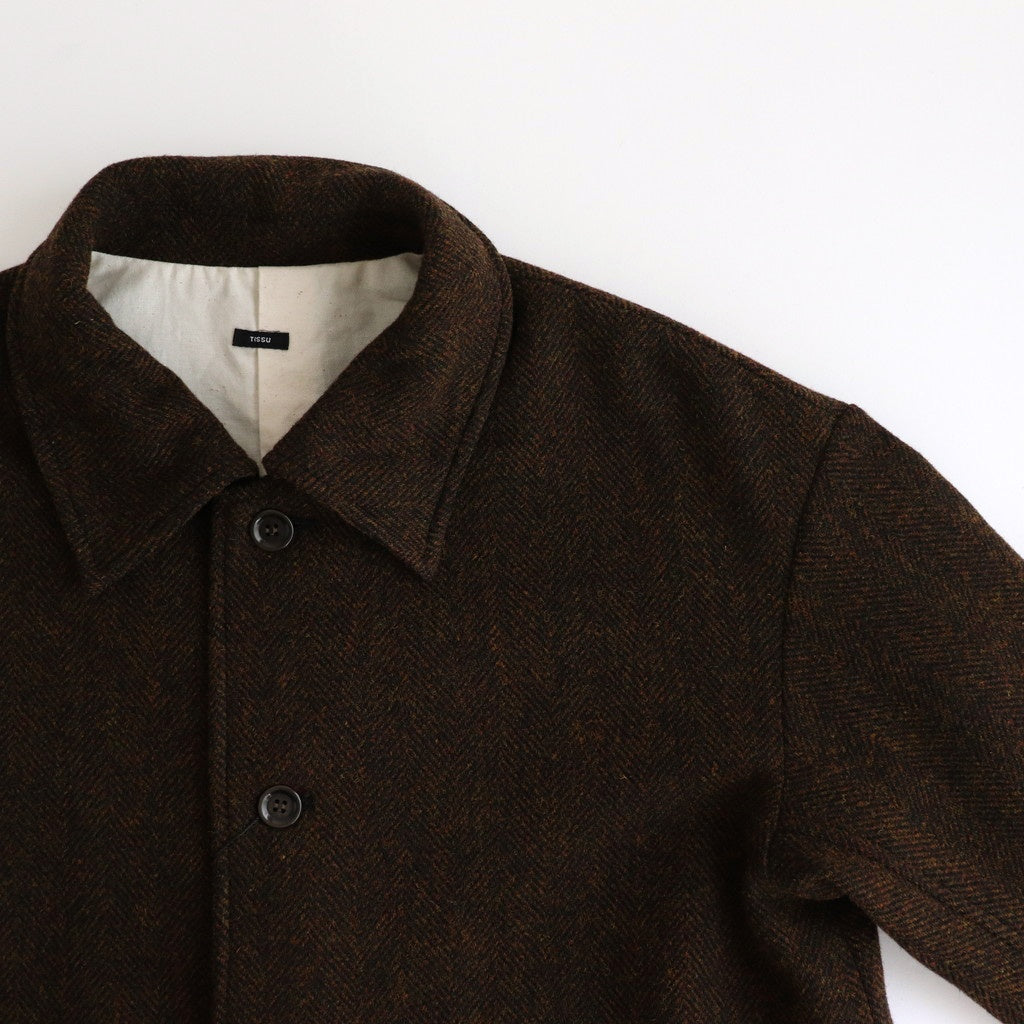 Bishu original wool herringbone stand collar coat #brown herringbone [TS243CO080]