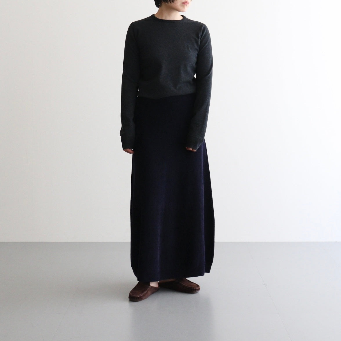 ex.superfine lambs wool & rayon mole skirt #navy [WVFL-UW110]