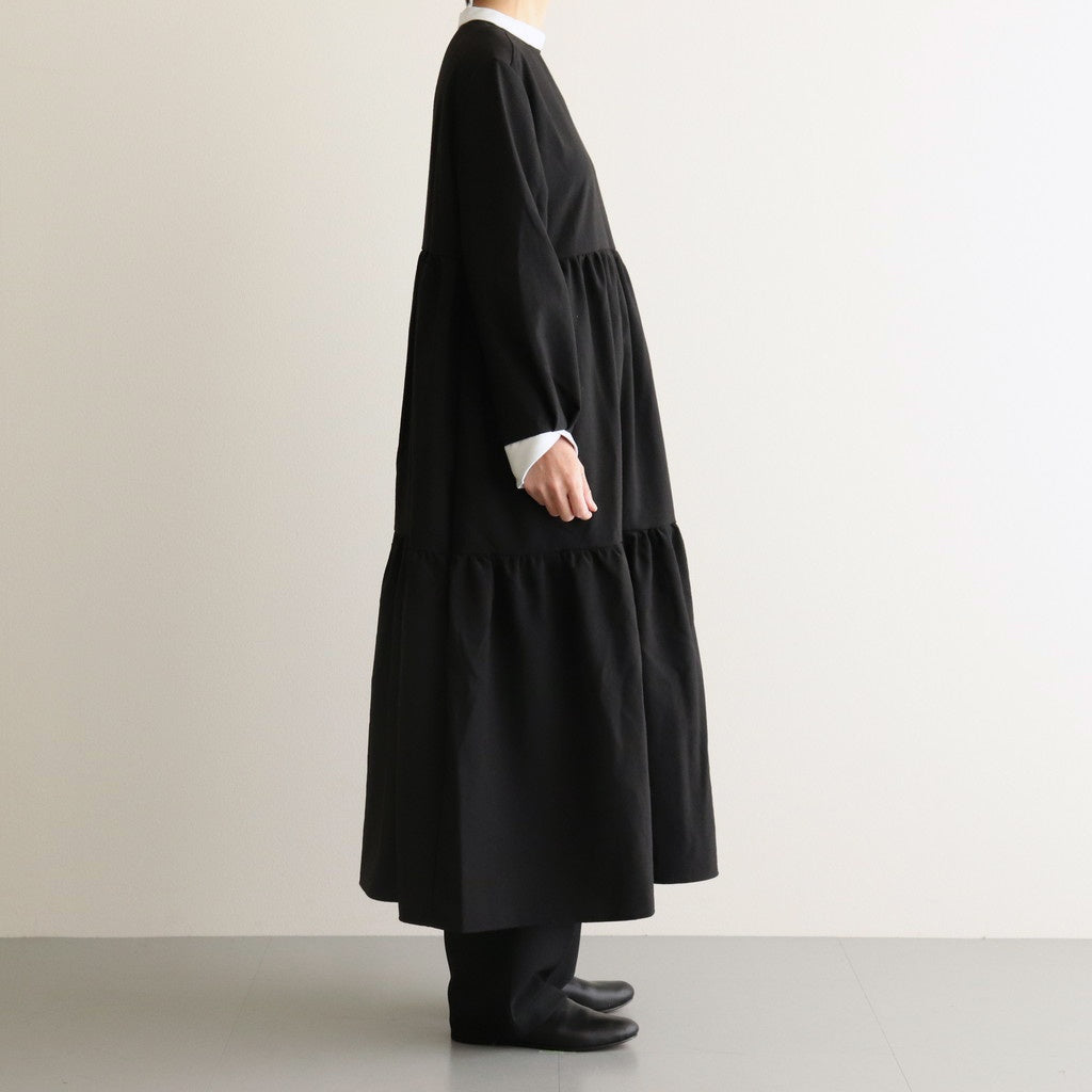 Wool linen like senri dress #Black × White [1479-005]