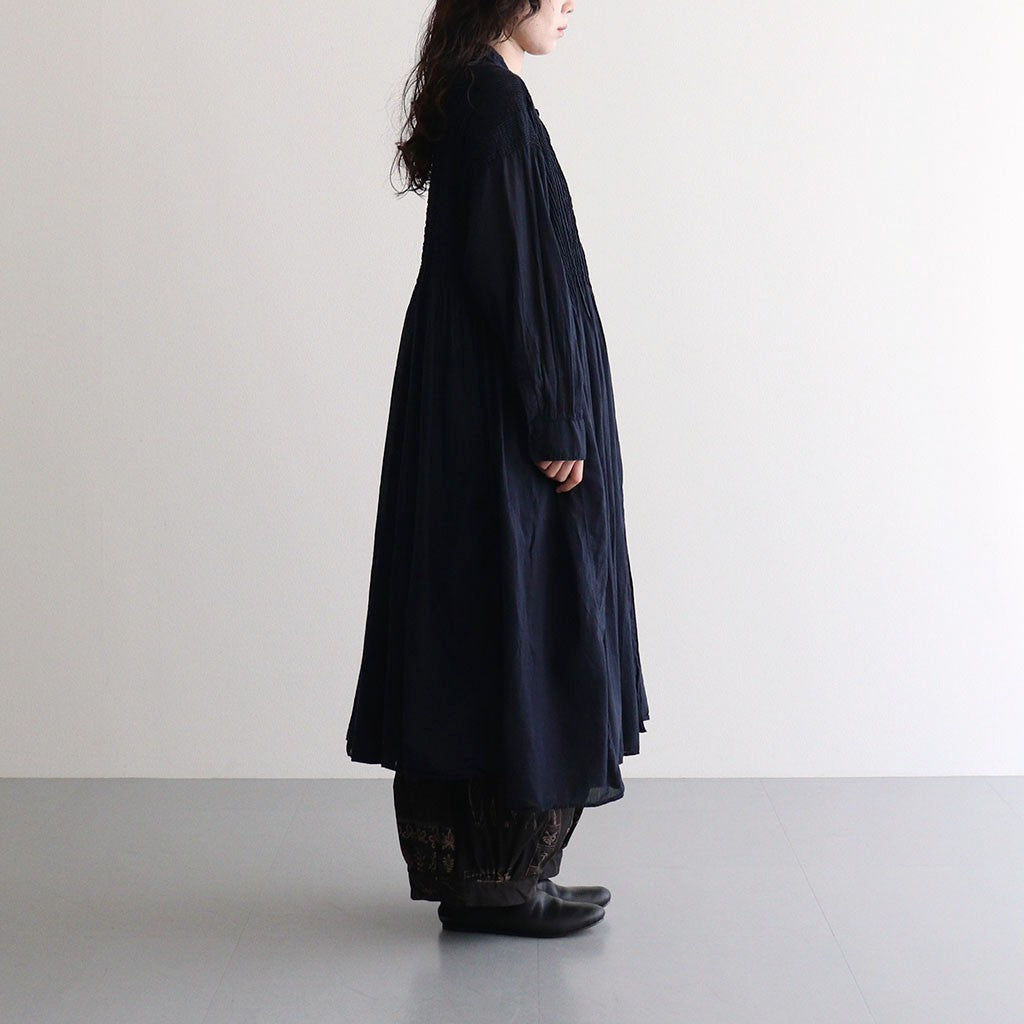 80s ORGANIC VOILE STRIPE (OVERDYE) BANDED SHIRT DRESS WITH MINI PINTUCK #3960 MARINE [NMDS26514D]