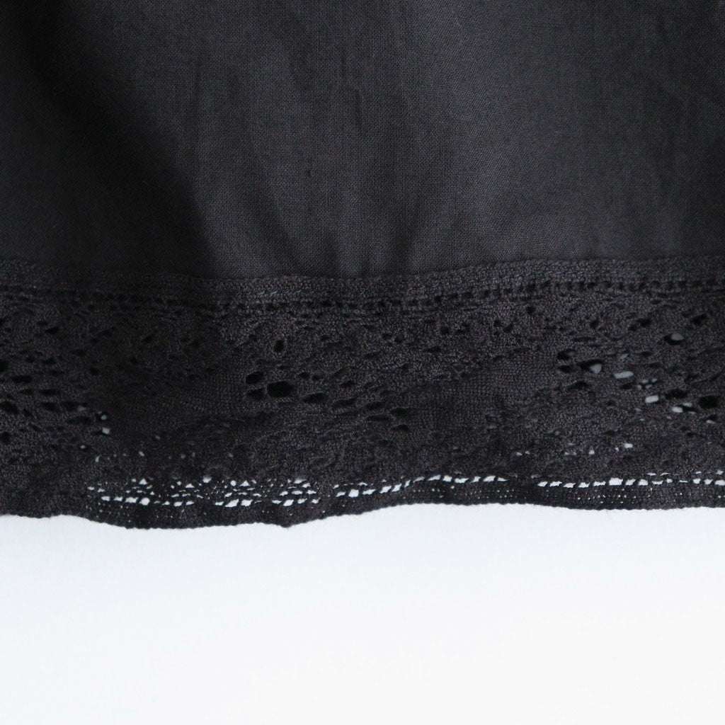 60s COTTON CAMBRIC PLAIN WITH LACE LACE & STRING COLLAR GATHERED SHIRT #9900 BLACK [NSL26552]