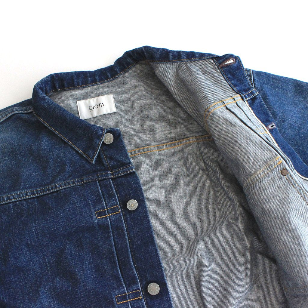 Indigo Supima Cotton 13.5OZ Denim Jacket #Medium Dark Blue Damage [JKLM-102L-PIMDBL-D]