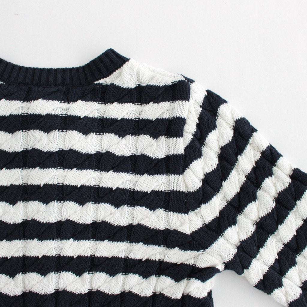 Cotton knit cable striped cardigan #136 Navy x White [US230KN004]