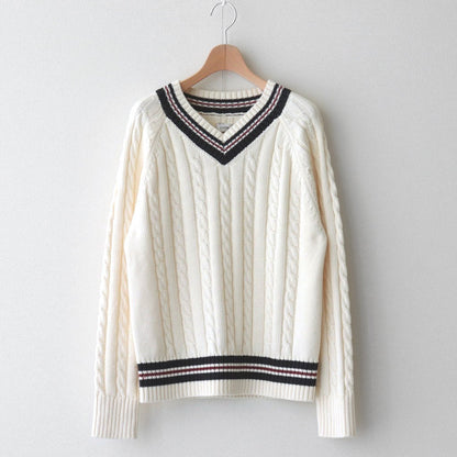 Supima Cotton V-neck Tilden Knit 2/100 Supima #Off [KNMN-101]