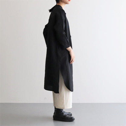 Triple Washed Linen Long Cardigan #001 Black [TS220SH082]